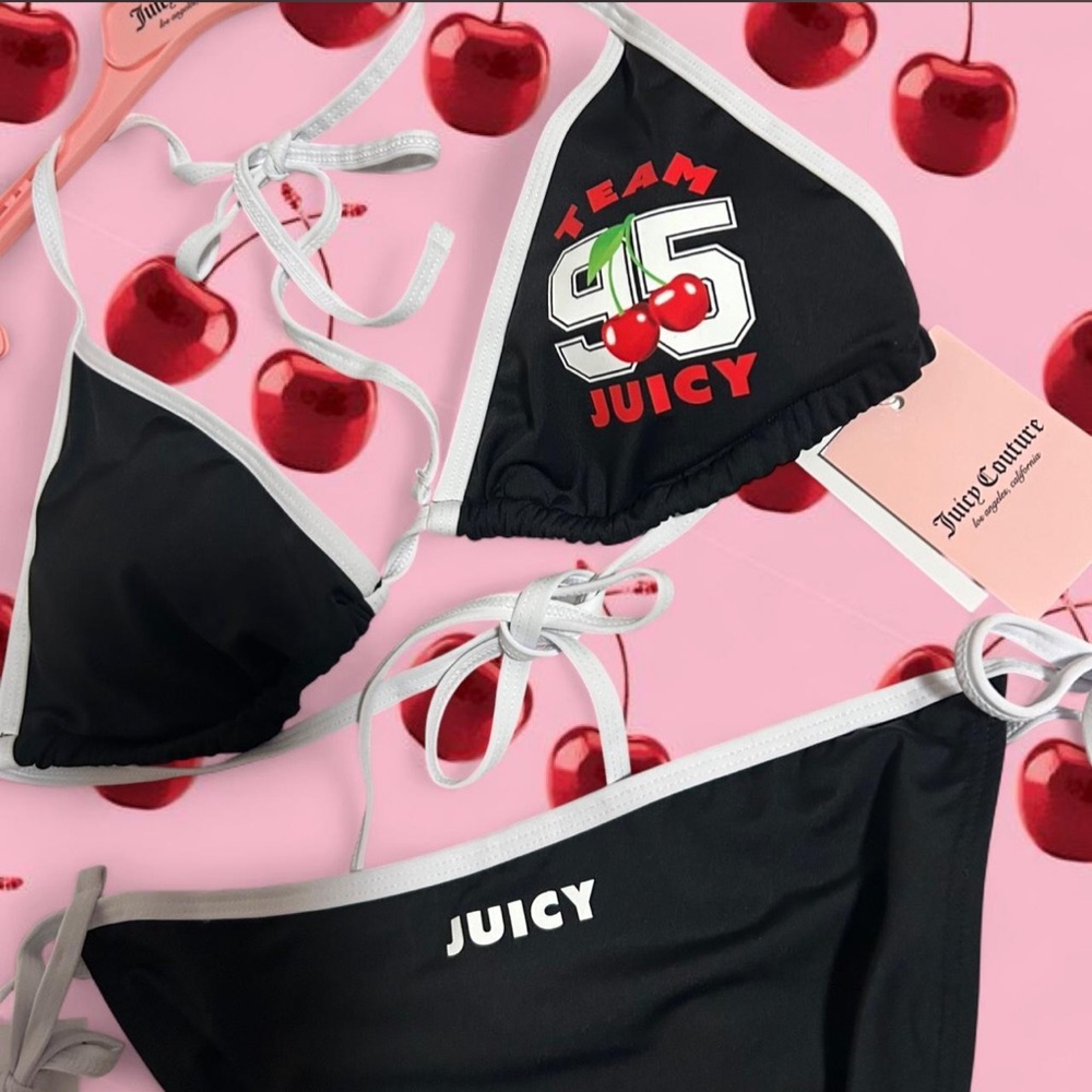 Juicy Couture black white Bikini Set With Cherry Print